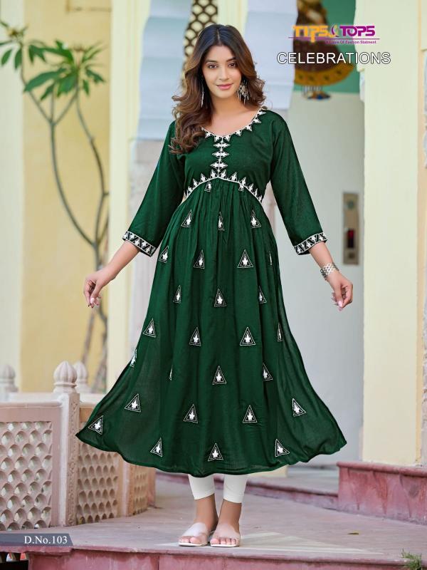 Tips And Tops Celebrations Alia Cut Rayon Long Kurti Collection